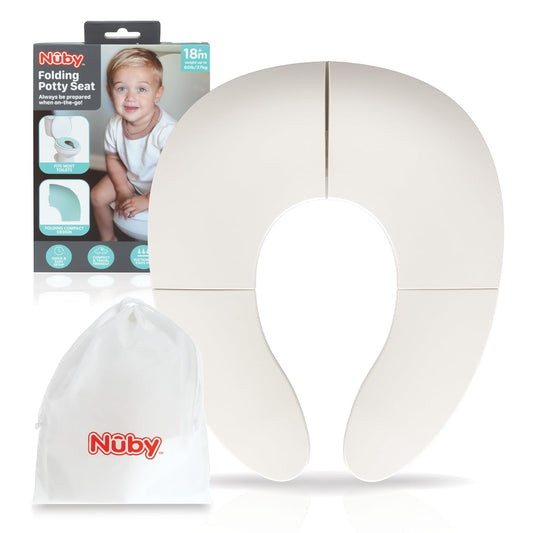 Nuby On-The-Go Portable Potty Seat - Travel Toilet Seat for Boys and Girls 18+ Months - Includes Storage Bag and Disposable Potty Liners - Toddler Travel Essentials - Toddler Potty Training Toilet