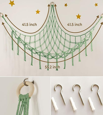 mirolam Stuffed Animal Hammock Corner Net for Toys Storage Hanging Stuff Animal Organizer Holder Matcha Green Room Bedroom Nursery Decor Organization