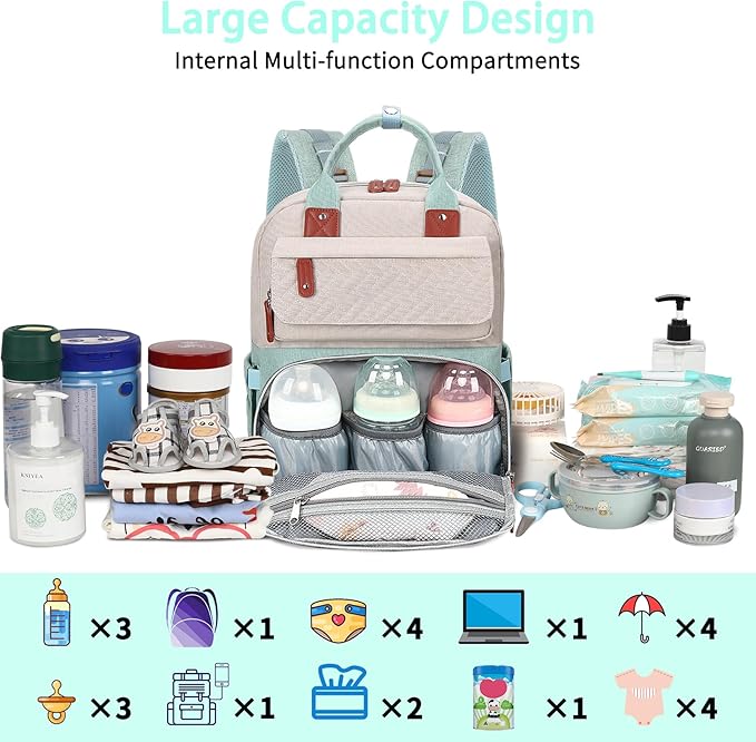 Legestori Diaper Bag Backpack, Baby Diaper Bag for Girls Boys, Multipurpose Baby Backpack for Women, Large Baby Essentials Travel Bag with Insulated Pockets and Stroller Straps