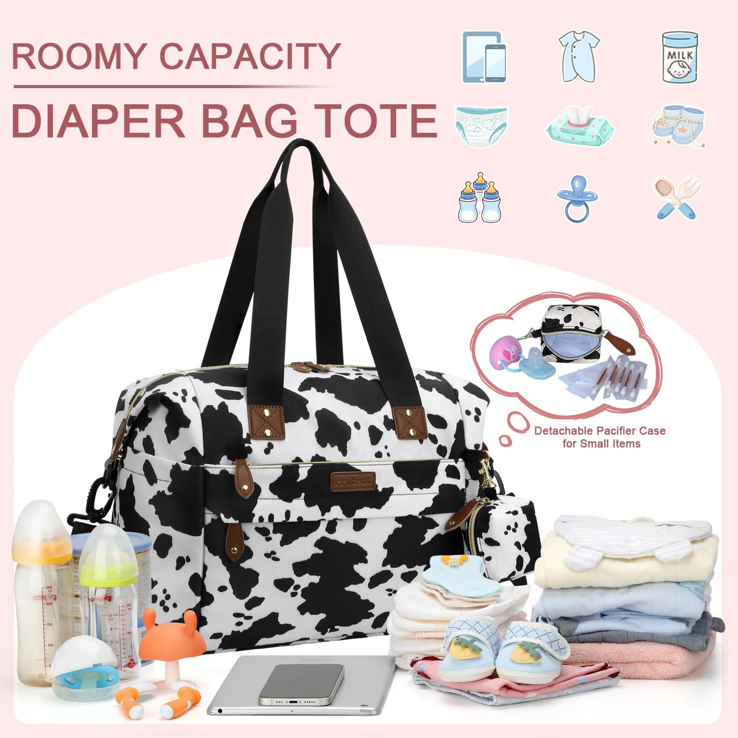 Pritent Diaper Bag Tote - Diaper Baby Bags with Pacifier Case, Shoulder Straps, Stroller Clips, Waterproof Large Mommy Maternity Travel Baby Bag for Mom and Dad, Green, Medium