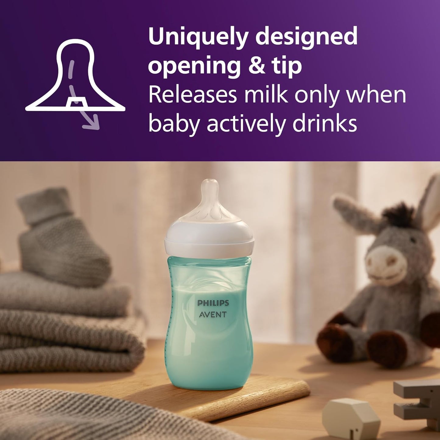 Philips Avent Natural Baby Bottles with Natural Response Nipples (Slow Flow, Flow 2), 4oz, 4-Pack, SCY900/04