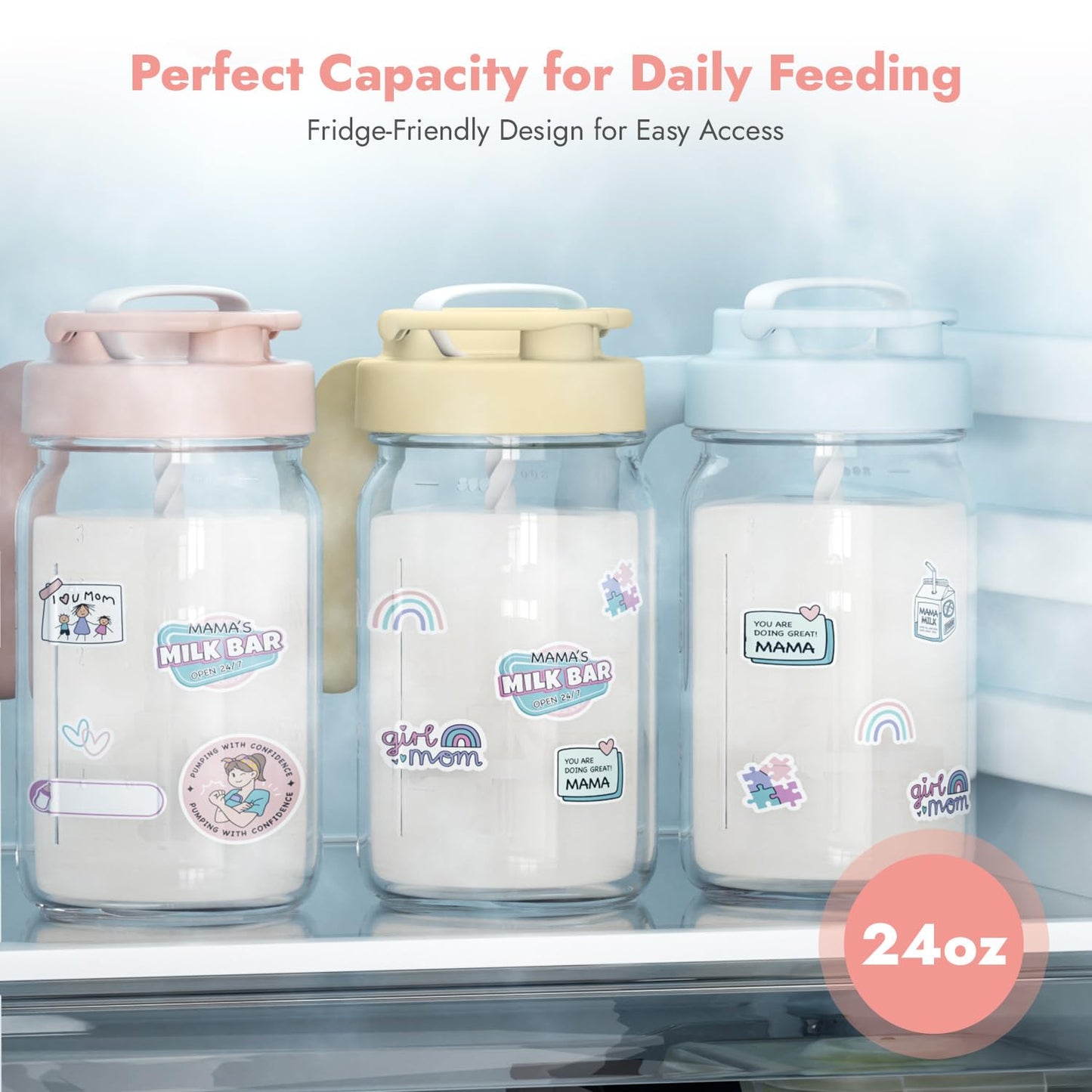 Papablic Breast Milk Pitcher, Glass Formula Mixer with Easy-Blend Handle Lid, Leakproof Breastmilk Fridge Storage Container, Wide Mouth, BPA-Free, Baby Feeding Pitcher, Blue