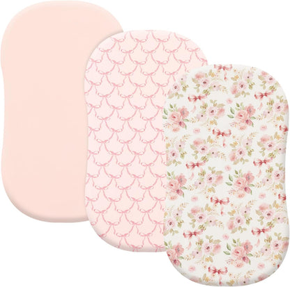 PHF 3 Pack Soft Mini Crib Sheets, Floral & Animal Pack N Play Sheets for Baby Boys Girls, No Slip Universal Fit for Pack N Play, Playard, Portable and Mini Crib Mattresses,Floral & Animal
