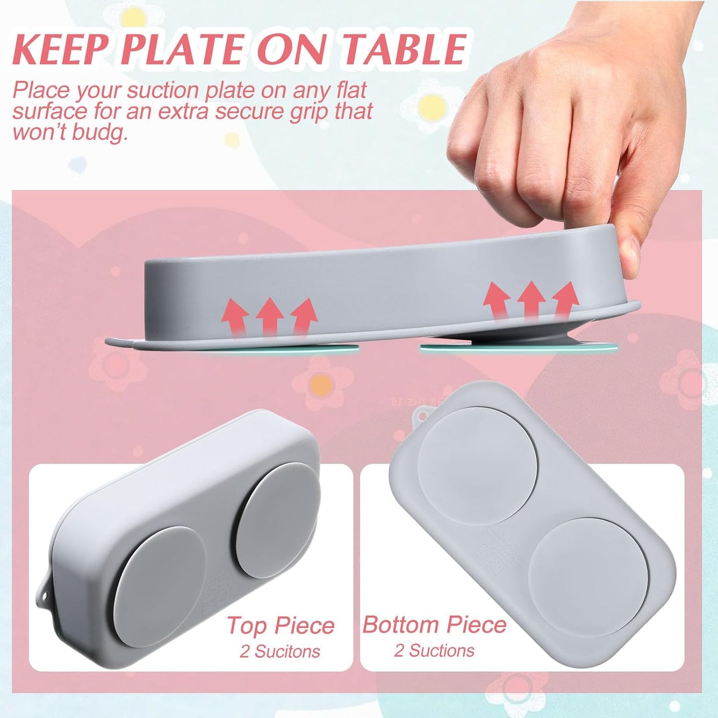 Uiifan 2 Pack Baby Suction Plate Set Silicone Suction Plate with Lid Divided Bowls for Portable Toddler Utensils Compact for Self Feeding Baby Travel Essential(Blue, Sage Green)