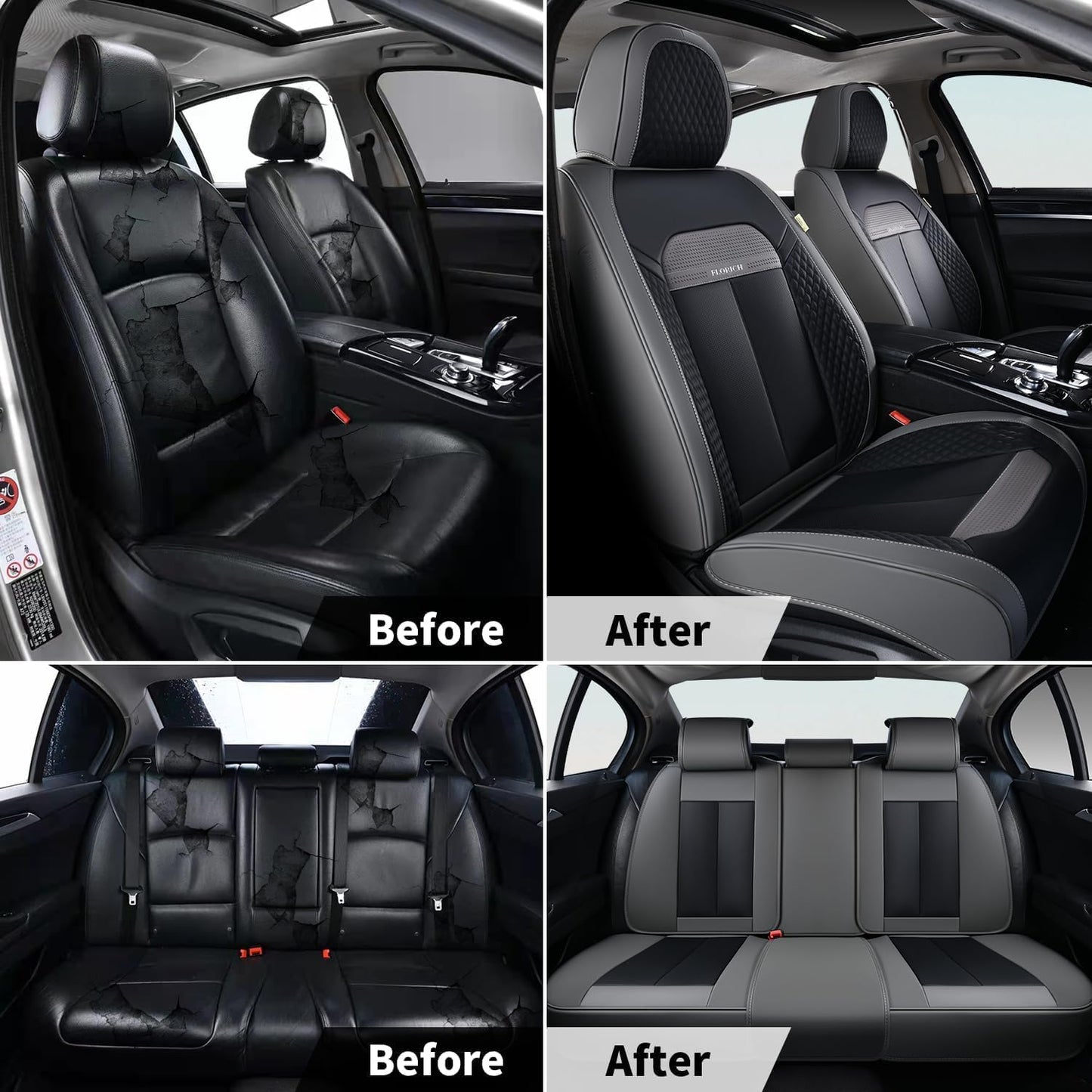 FLORICH Car Seat Covers Full Set, Automotive Seat Covers, Black Car Seat Cover, Waterproof Seat Protectors Universal fit for Car Truck Van SUV - Black