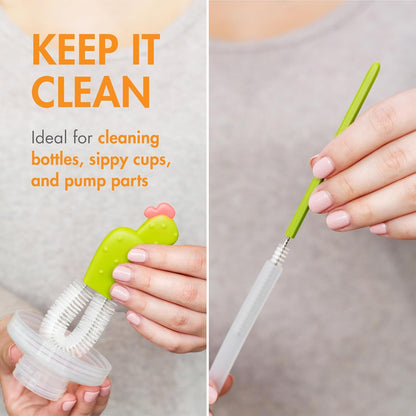 Boon Cacti Bottle Cleaning Brush Set - Includes Bottle Brush, Nipple Brush, Detail Brush, and Straw Brush - Baby Bottle Brush Set for Bottle Drying Rack - Baby Essentials - 4 Count