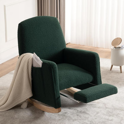FOXHUNTER Rocking Chair Nursery with Adjustable Footrest and High Backrest, Upholstered Glider Chairs with Side Pockets for Nursery, Rocker Armchair Indoor for Living Room,Beige