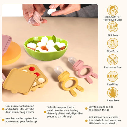 WAJIAYON Baby Breastmilk Popsicle Molds & Baby Fruit Feeder (4 Pack), Infant Food Freezer Tray Storage Containers, Silicone Teething Pacifier Feeder and Teether for Babies（Pink&Purple）