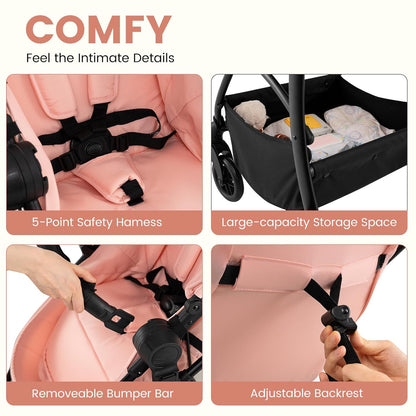 INFANS 2 in 1 Baby Stroller, Convertible Stroller with Bassinet Reversible Seat Adjustable Backrest Canopy One Hand Fold, Compact Toddler Pushchair for Kids Infants Newborns 0-36 Months