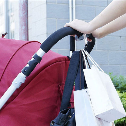 Large Stroller Hooks for Mommy, 2 pcs Carabiner Stroller Hook Organizer for Hanging Purses, Diaper Bag, Shopping Bags. Clip Fits Single/Twin Travel Systems, Car Seats (Black+Rose)