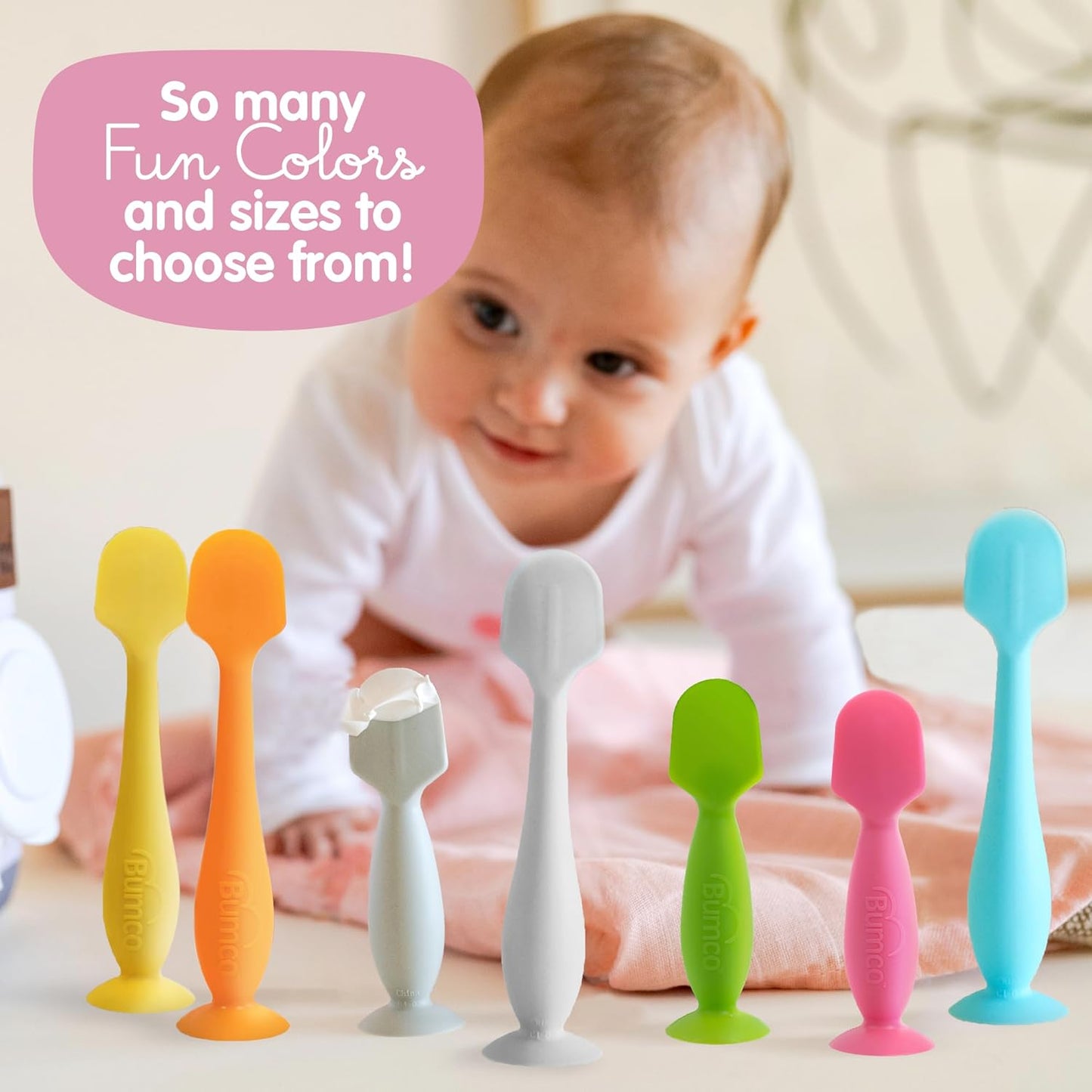 Bumco Baby Bum Brush - BPA-Free Diaper Cream Spatula with Suction Cup Base, Soft & Flexible Silicone, Wipe-Clean, Mom-Invented Diaper Bag Essentials (Gray)
