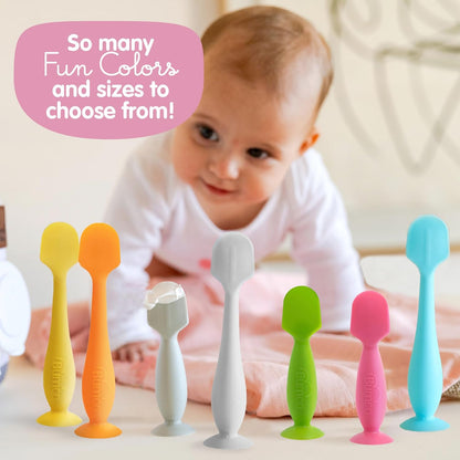 Bumco Baby Bum Brush - BPA-Free Diaper Cream Spatula with Suction Cup Base, Soft & Flexible Silicone, Wipe-Clean, Mom-Invented Diaper Bag Essentials (Gray)