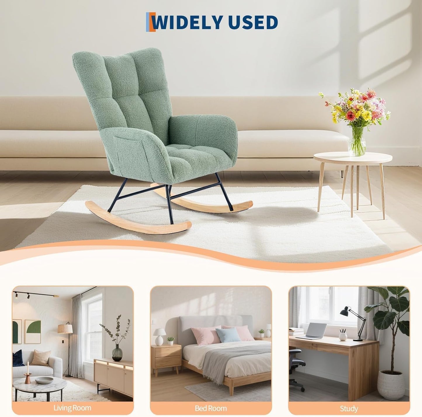 GarveeHome Rocking Chair Nursery Teddy, Upholstered Baby Fluffy Glider Rocker for Adults Small Spaces Indoor, Nursing Chairs for Living Room, Bedroom, Classroom