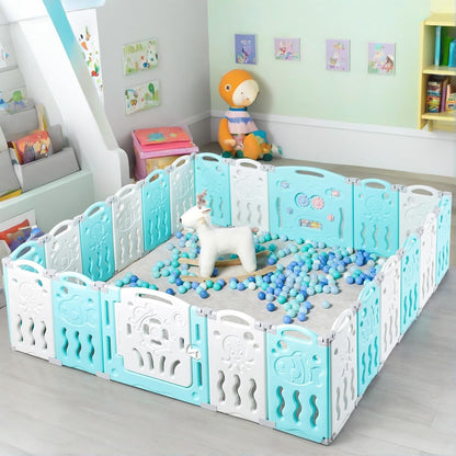 Albott Baby Fence Kid Playpen 18 Panel Albott Play Yard - Foldable Kids Safety Activity Center Playard Safety Lock Gate,Adjustable Shape, Portable Design for Indoor and Outdoor (18 Panel, Grey+White)