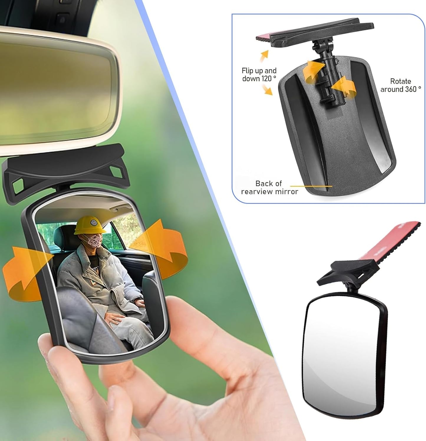 Car Interior Rearview Mirror, HD Rotatable and Adjustable Baby Seat Mirror, for Observing Rear Row, Universal for Most Cars (White)