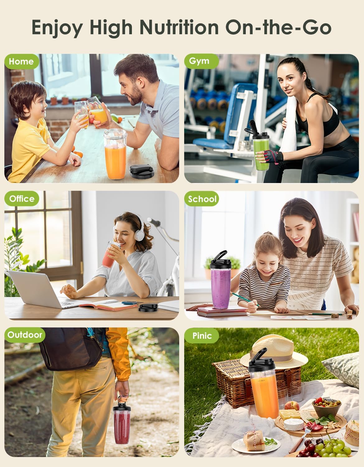 Smoothie Blender, 1100W Personal Blender for Shakes and Smoothies, Blenders and Grinder Combo for Kitchen with 2 * 22 Oz To-Go Cup and Lid for Protein Shake, Baby Food, Frozen Drink