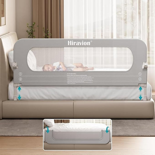 Bed Rail for Toddlers, Baby Bed Rail Guard with U-Shape Base, Height Adjustable & Foldable Toddler Bed Rails for Full Size, Queen, King, Twin (Grey, 59in)