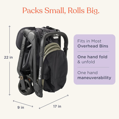 Ergobaby Metro 3 Baby Stroller for Newborns, Infants, and Toddlers - Travel Stroller with One-Hand Fold, Near-Flat Recline, Adjustable Handlebar - Onyx Black
