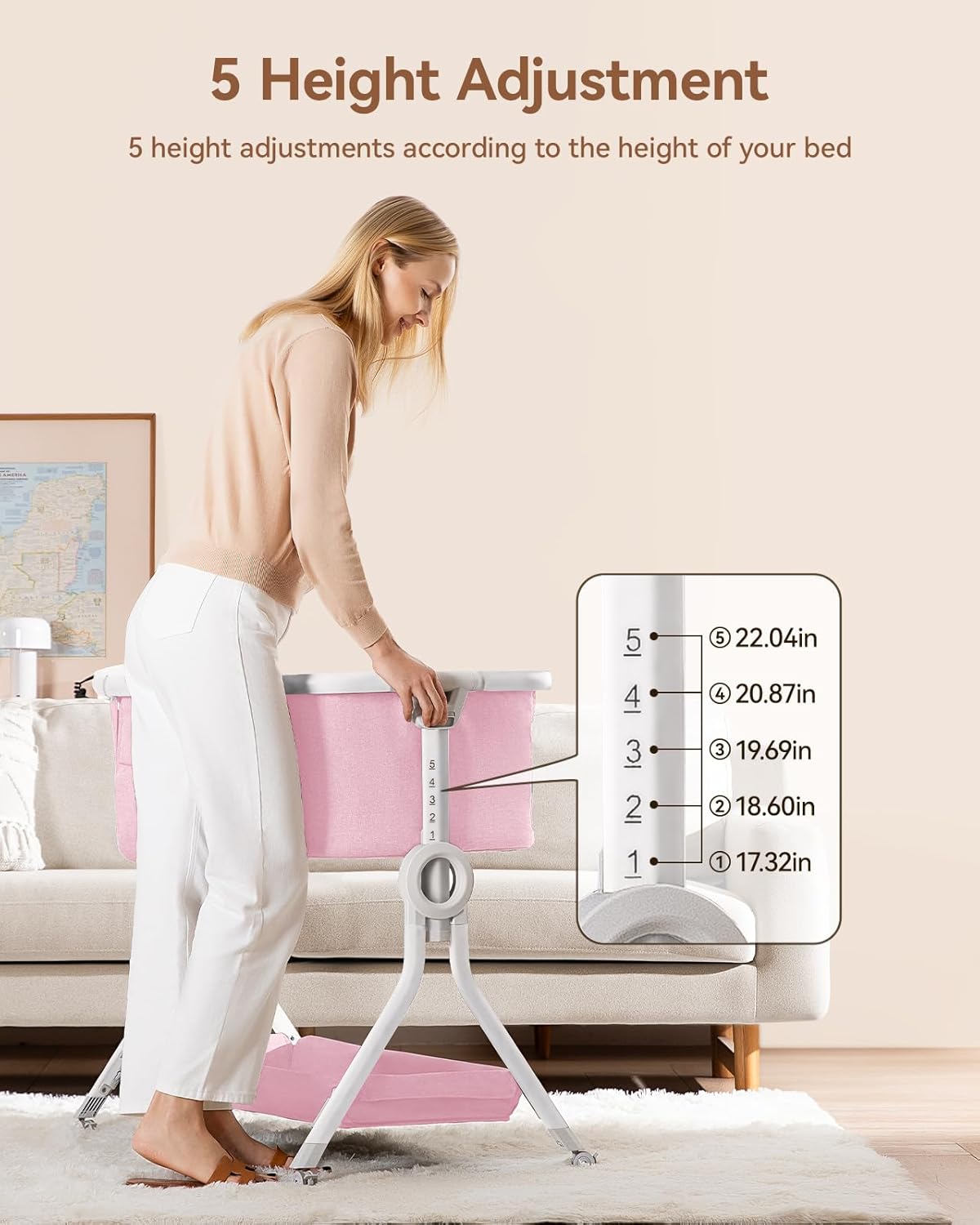 Larex Baby Bassinet Bedside Sleeper Crib Co Sleeper for Newborn Infant Toddler with Mosquito Net, Storage Bag & Basket, 5-Height Adjustable, Movable Wheels, Breathable Mattress & Mesh (Dark Gray)