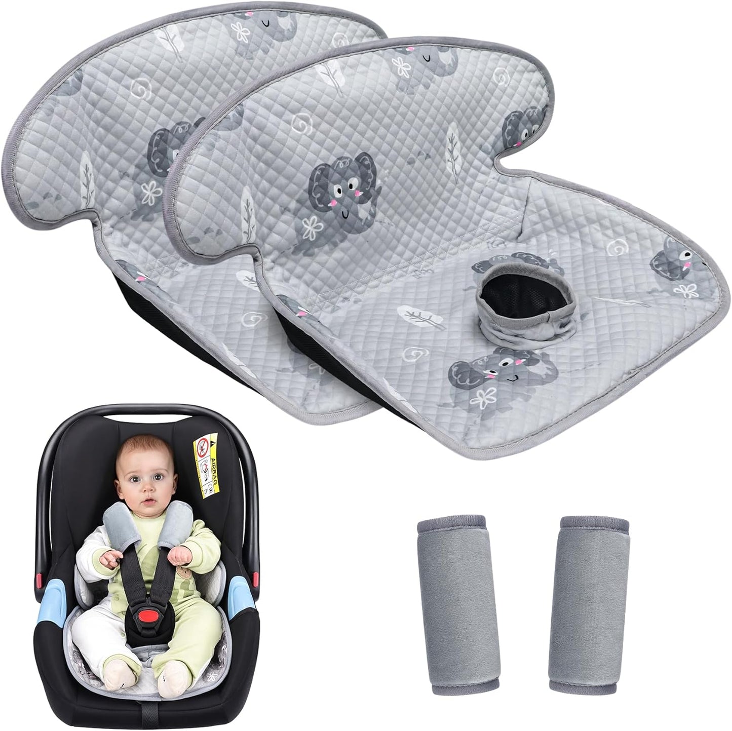COOLBEBE Car Seat Protector for Potty Training, 2 Pack Dry Waterproof Car Seat Liner Toilet Training & Strap Covers Set for Baby Infant Toddler, Piddle Pads Cover Pad for Strollers, Carseat (Black)