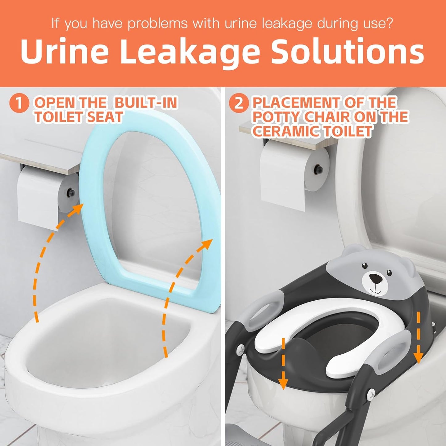 Potty Training Seat, SKYROKU Upgrade Toddler Toilet Seat for Kids Boys Girls, 2 in 1 Potty Training Toilet, Splash Guard Anti-Slip Pad Step Stool,New Sector-Shape Stabilized Base (8899+Grey)