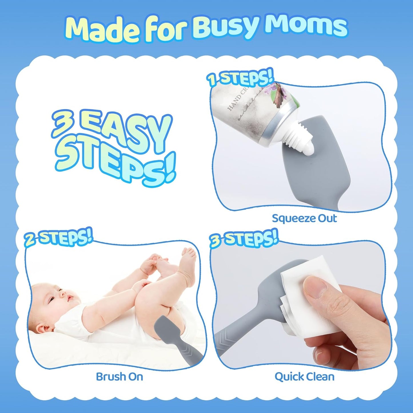 Upgraded 4-Pack Silicone Diaper Cream Spatula with Travel Case - Soft Full-Size & Mini Applicators for Rash Ointment, Diaper Care & Everyday Care, Ideal for Newborn Essentials and Baby Shower Gifts