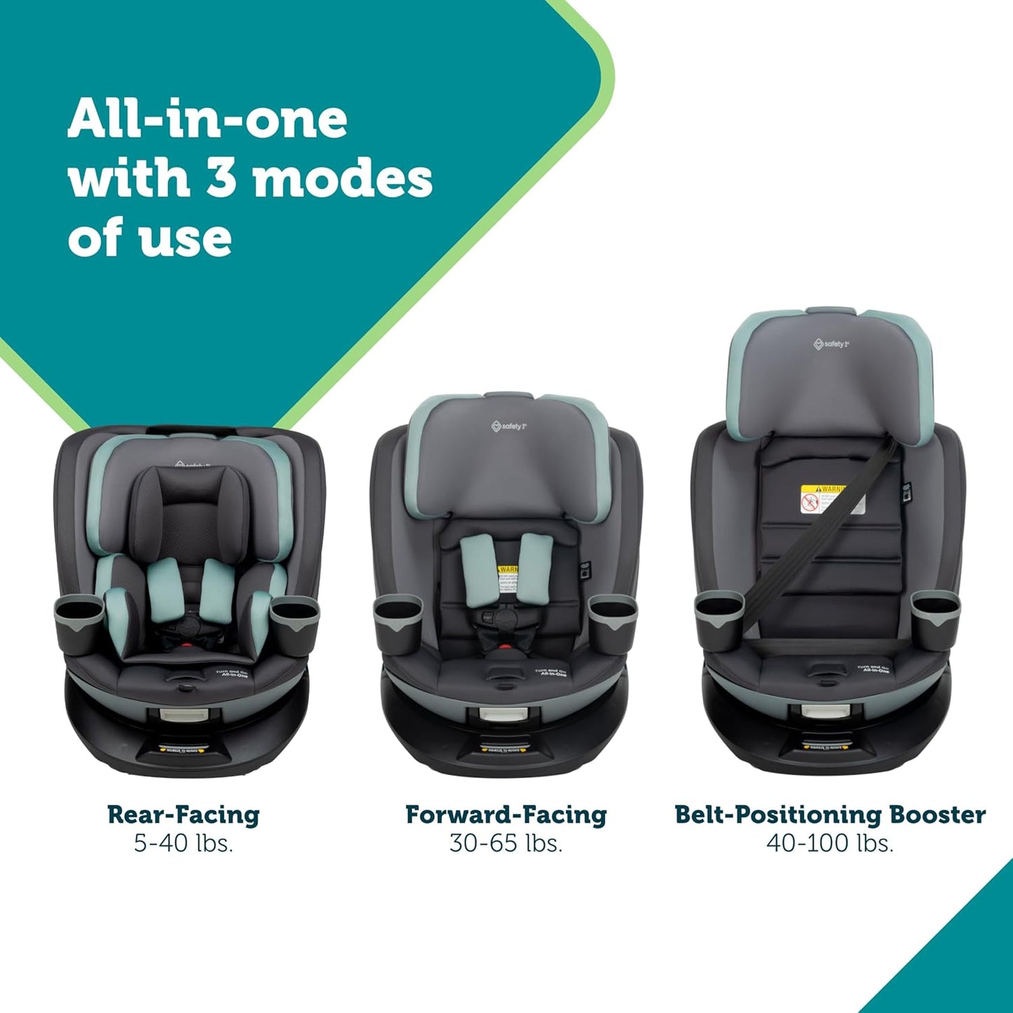 Safety 1st Turn and Go 360 ST Rotating All-in-One Convertible Car Seat, SafetySwivel Technology, SecureTech Installation, 3-in-1 Rear-Facing, Forward-Facing, Booster, 5-100 lbs, Siberian Caviar