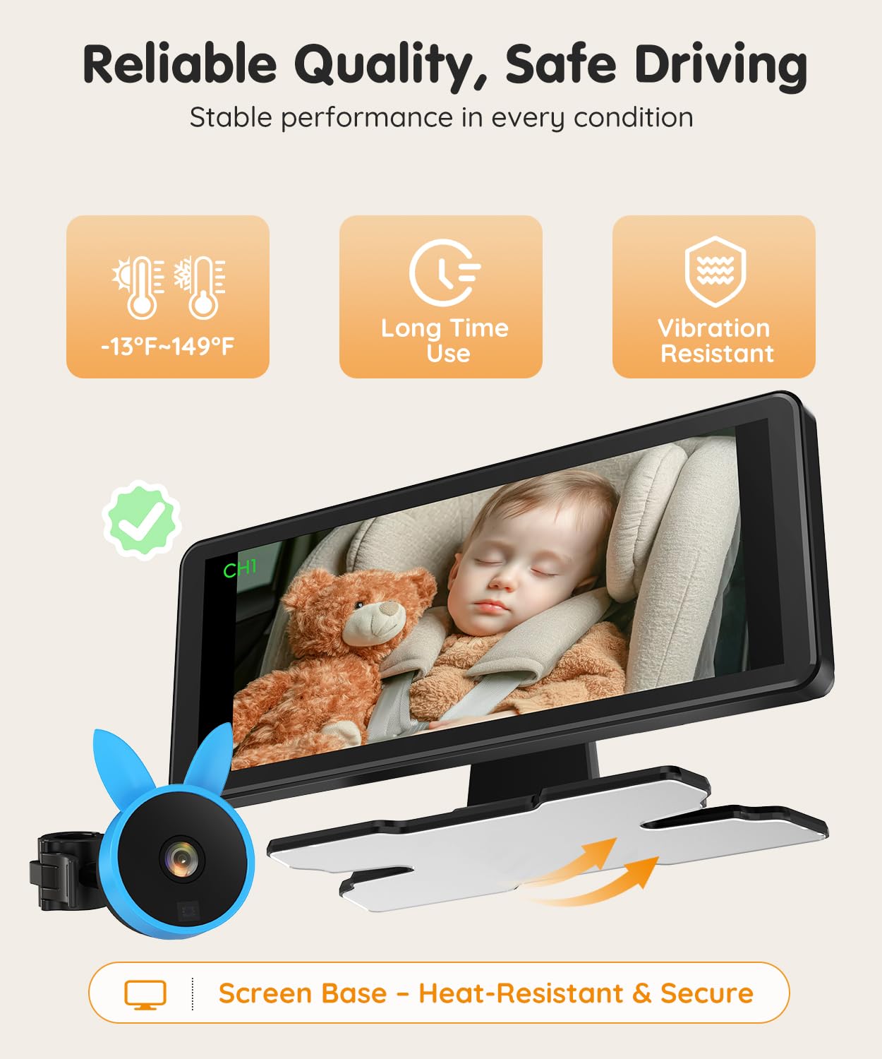 Babyvue BV3PRO Dual Baby Car Camera for 2 Boys, 7.2" 1080P HD Split Screen, Crystal Clear IR Night Vision, No Distortion Display Baby Car Monitor, Safe Driving for Back Seat & Pets