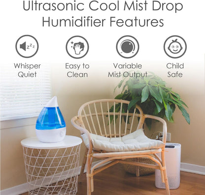 Crane Ultrasonic Cool Mist Humidifier for Bedroom, Baby Nursery, Kids Room, Plants, or Office, Large 1 Gallon Tank, Filter Optional, Clear and White