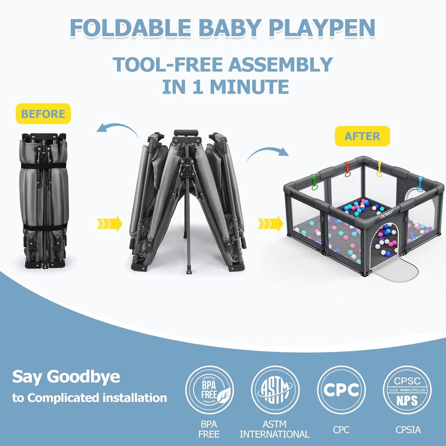 OCATO Baby Playpen Play Pen: Foldable Playpen for Babies and Toddlers Playard for Indoor Outdoor Activity Center Game Fence Safety Area Toddler Play Pen for Babies 6-12 Months Baby Gifts (50" × 50")
