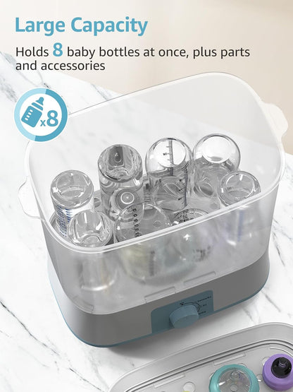 Grownsy Adjustable 4 in 1 Large Bottle Sterilizer and Dryer, 8 Bottles Capacity,Electric Steam Baby Bottle Sterilizer, Sanitizer for Baby Bottles & Pacifiers, Breast Pump Parts