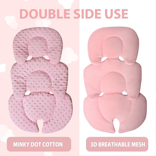 Infant Carseat Insert, 2-in-1 Reversible Baby Car Seat Cushion for Newborn Toddler Head & Body Support Car Seat Pad for Carseats, Strollers, Swings, Bouncers