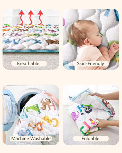 Baby Play Mat, 50x50 Playpen Mat with Super Soft Touch, Activity Mats with Upgraded Anti-Slip Bottom, Machine Washable Crawling Mats for Floor & Picnic (Animal Alphabets)