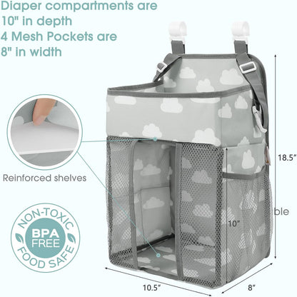 Maliton Changing Table Diaper Organizer - Baby Hanging Diaper Stacker Nursery Caddy Organizer for Cribs Playard Baby Essentials Storage (Gray)