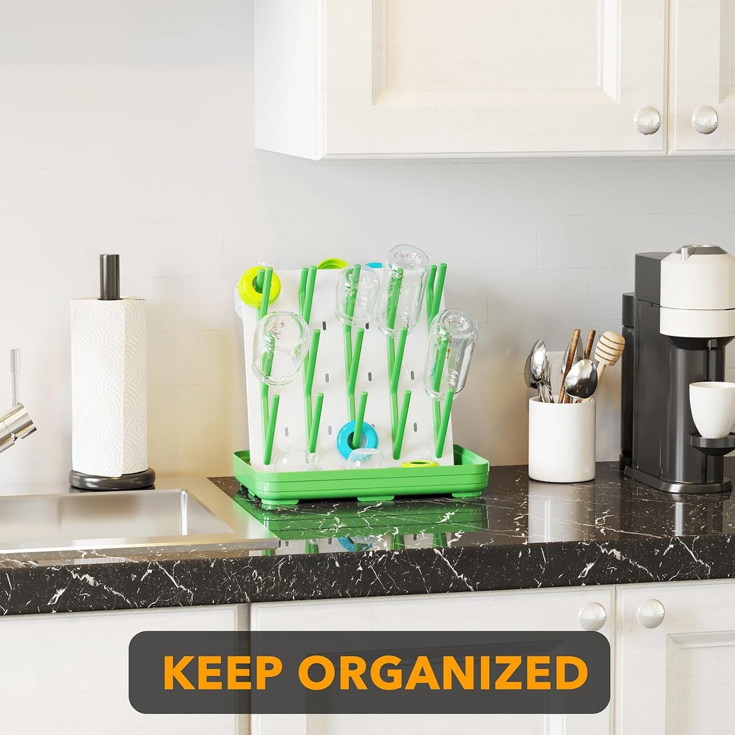 SpaceAid Baby Bottle Drying Rack with 20 Hooks, Space Saving Kitchen Bottles Rack Dryer, Vertical Baby Bottle Holder Organizer for Countertop Storage Accessories (White and Gray)
