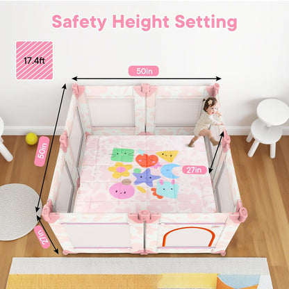 Baby Playpen for Babies and Toddlers, Upgraded 50x50 Inch Foldable No Assembly Required Play Yard with Breathable Mesh, Safe Playard with Gate, Indoor & Outdoor Infants Play Pen (1pc-Sand Checks)