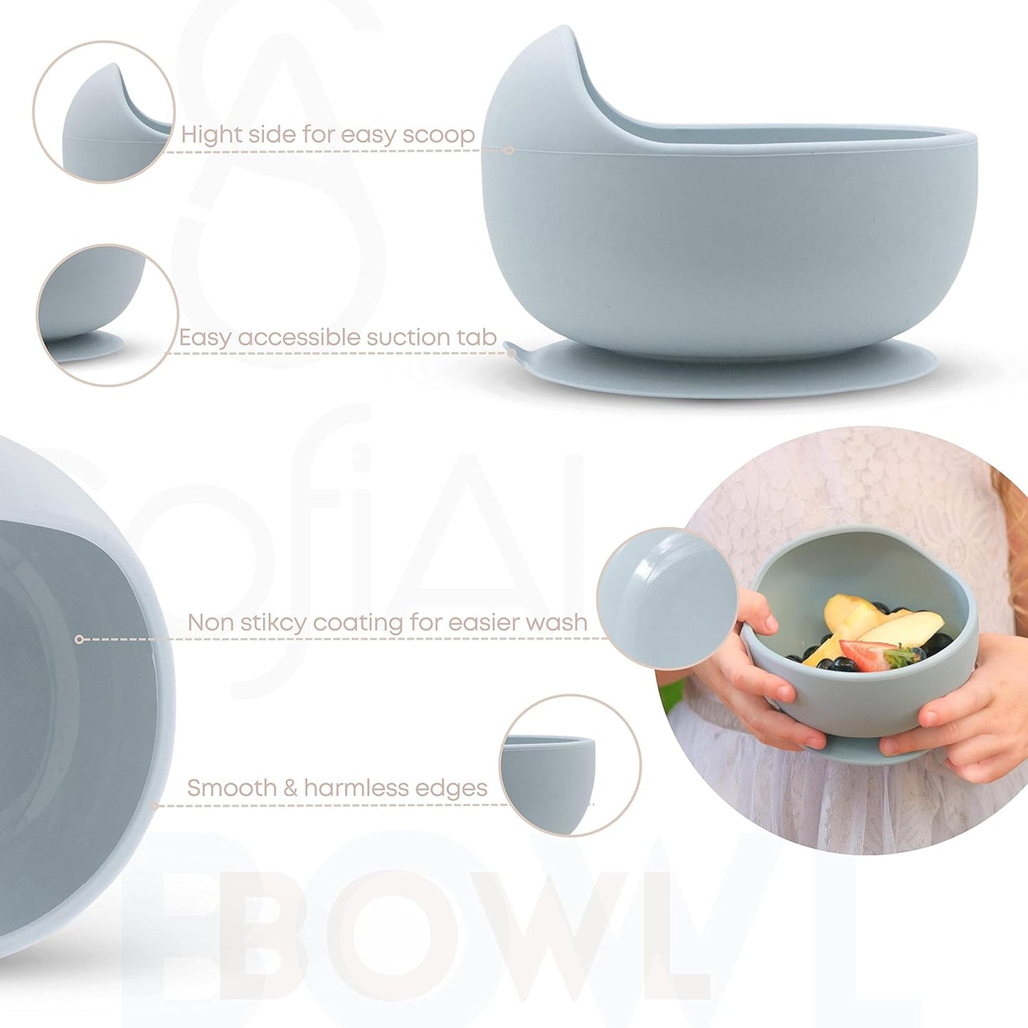 BPA-Free Non-Toxic Silicone Baby Feeding Set – Suction Plate, Bowl, Bib & Cup – 11-Piece Baby Led Weaning Set for Ages 6-18 Months – Eco Gift Bag (Dusty Blue)