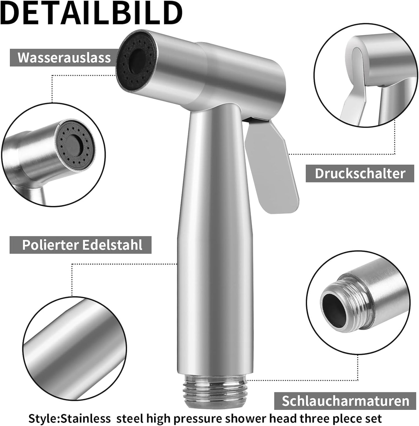 Neween Handheld Toilet Bidet Sprayer for Toilet-Adjustable Water Pressure Control with Bidet Hose for Feminine Wash, Stainless Steel Bidet Faucet Sprayer Kit Cloth Diaper for Baby Wash (Black)