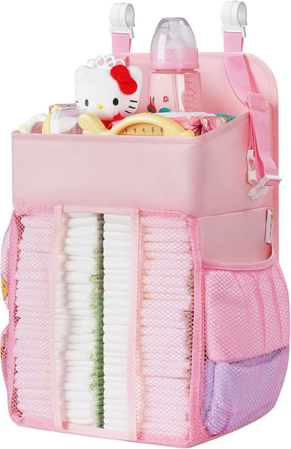Maliton Changing Table Diaper Organizer - Baby Hanging Diaper Stacker Nursery Caddy Organizer for Cribs Playard Baby Essentials Storage (Gray)