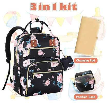 Tenot Baby Diaper Bag Backpack, Travel Diaper Bags for Girl Boy Large Capacity Baby Bag Backpack for Women Black Floral