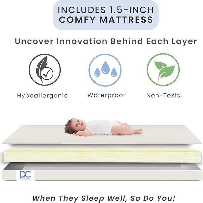 Delta Children Folding Portable Mini Baby Crib with 1.5-inch Mattress - Greenguard Gold Certified, White