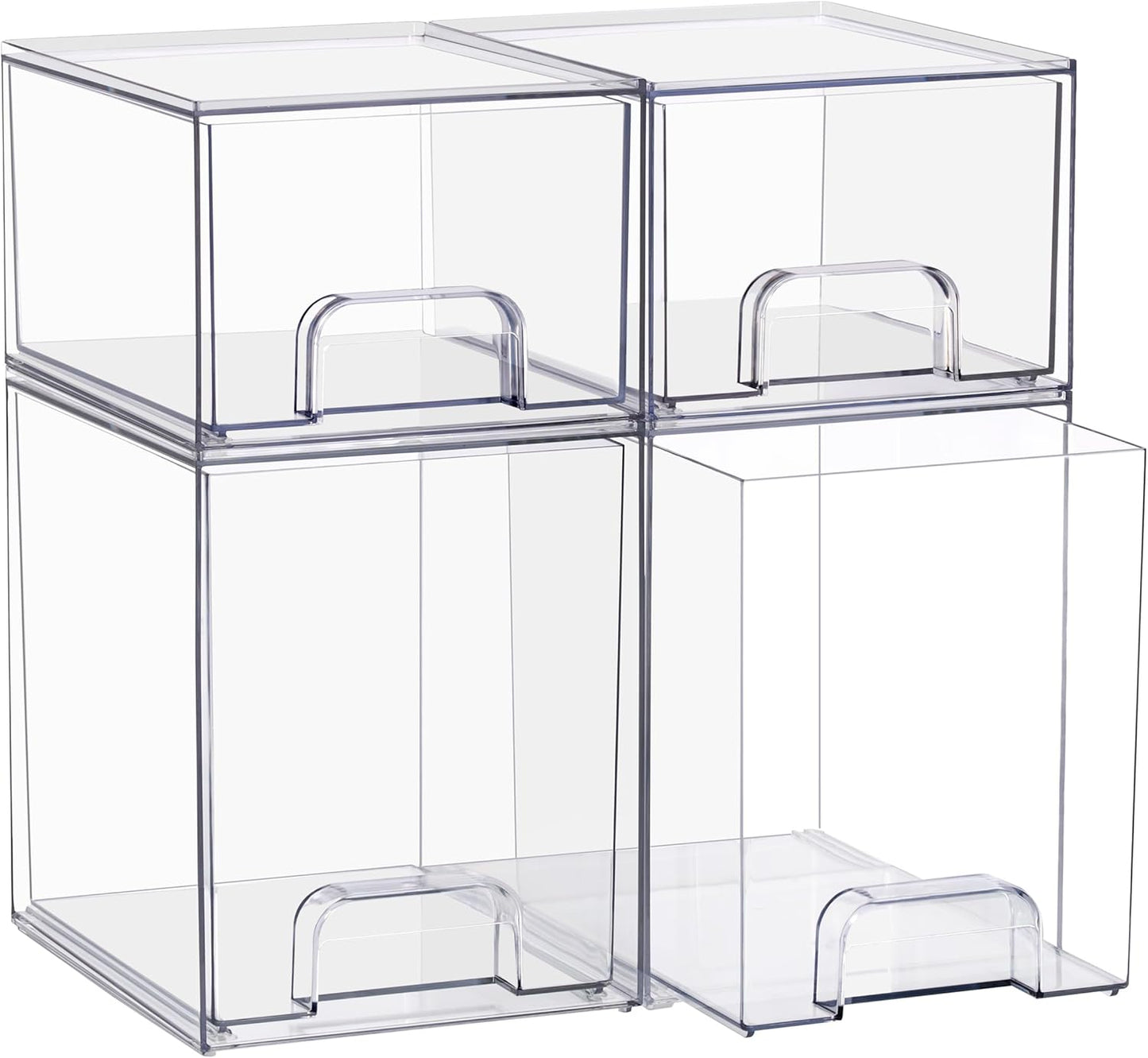 Sorbus Stackable Acrylic Storage Drawers – 2 Small + 2 Tall + 1 Wide – 5 Pack Clear Plastic Organizer Bins for Baby Bottles, Makeup, Bathroom & Vanity, Pull-Out Drawer Design for Kitchen Cabinets