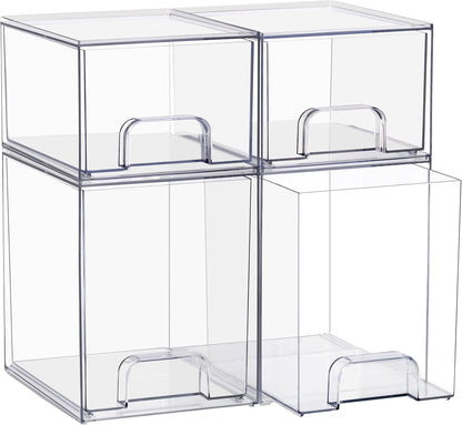 Sorbus Stackable Acrylic Storage Drawers – 2 Small + 2 Tall + 1 Wide – 5 Pack Clear Plastic Organizer Bins for Baby Bottles, Makeup, Bathroom & Vanity, Pull-Out Drawer Design for Kitchen Cabinets