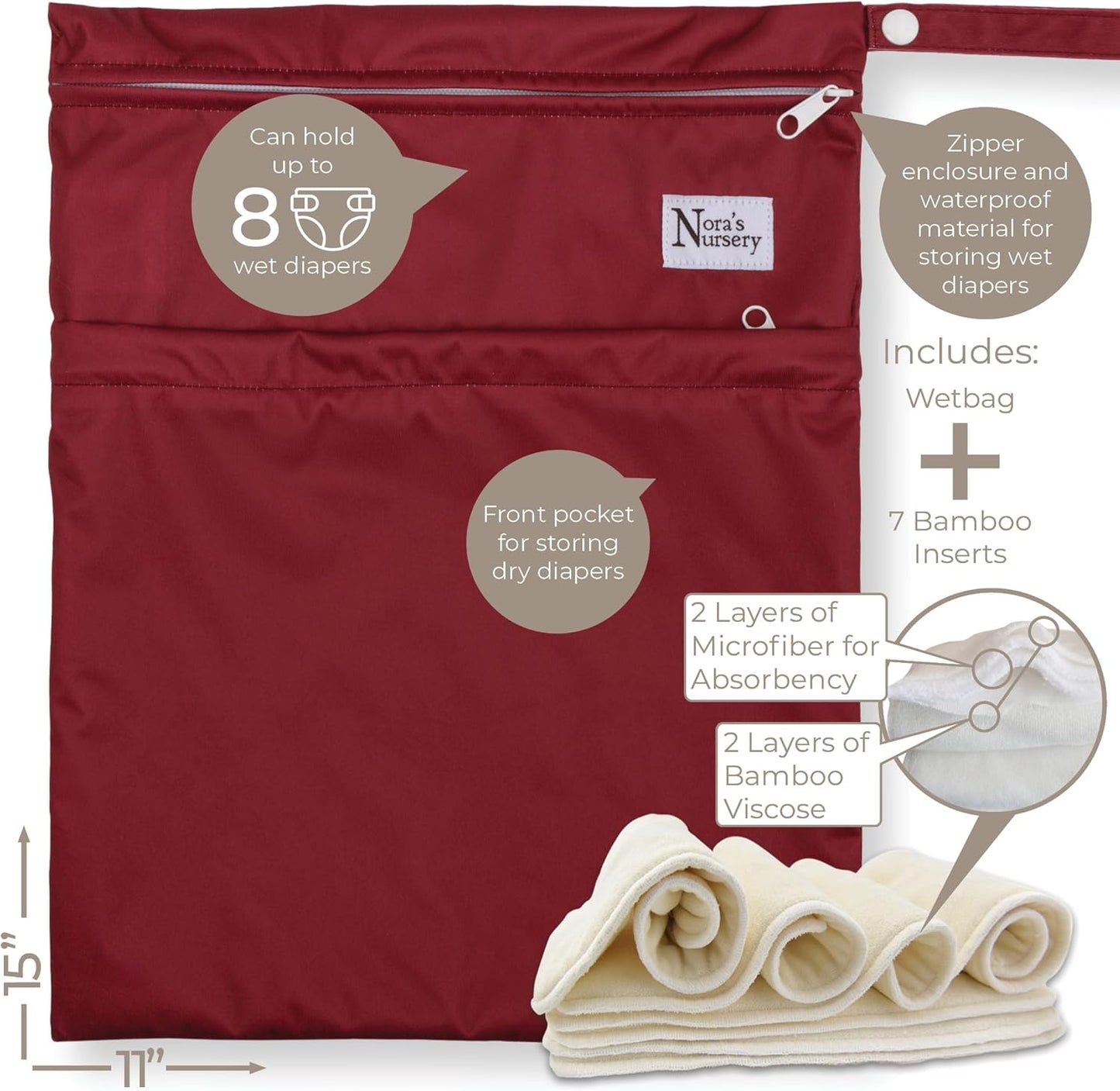 Nora's Nursery AWJ Cloth Diapers 7 Pack with 1 Wet Bag - Waterproof Cover, Washable, Reusable & One Size Adjustable Pocket Diapers for Newborns and Toddlers - Dahlia