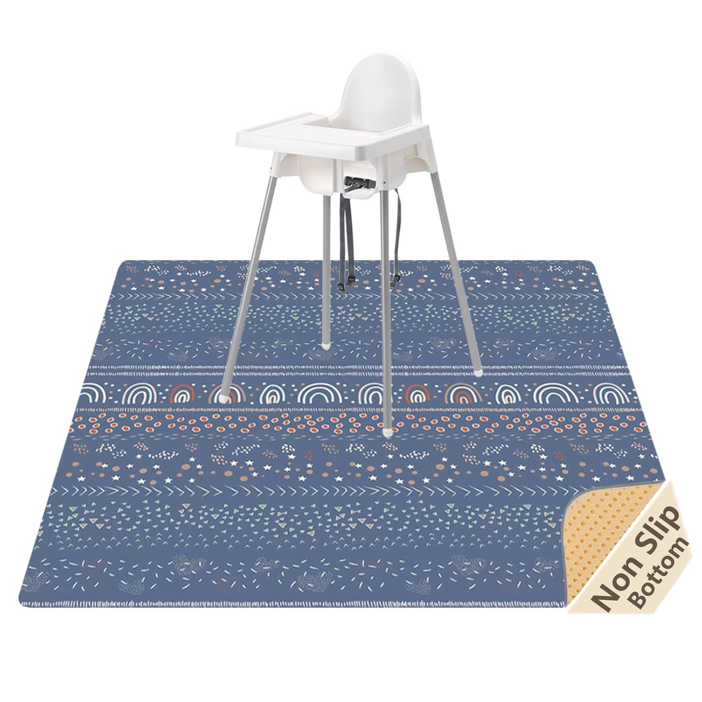 Splat Mat for Under High Chair/Arts/Crafts, Waterproof and Anti-Slip Splash Mat Floor Protector, Washable Highchair Floor Mat, 51 Inch Reusable Messy Mat and Baby Feeding Table Cloth