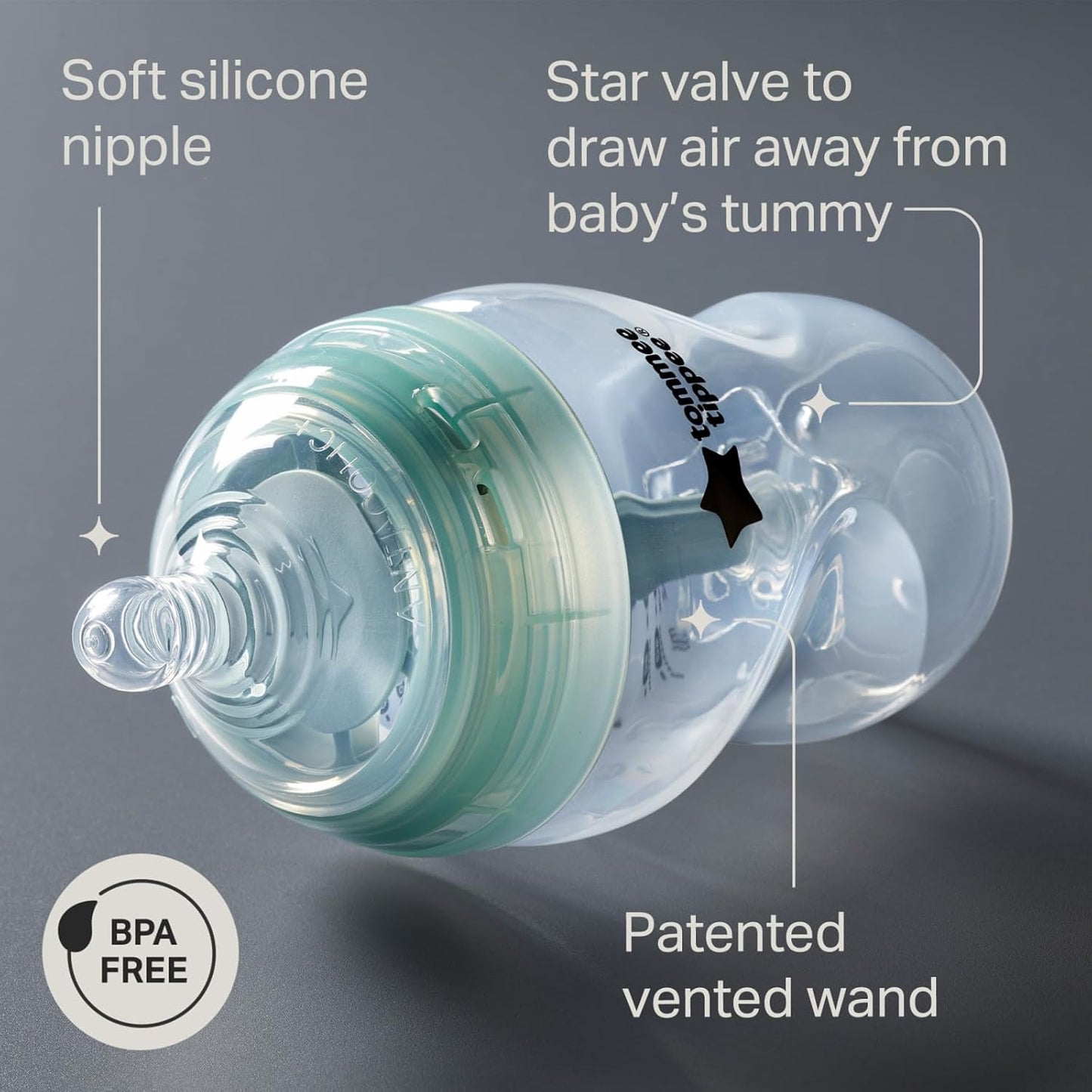 Tommee Tippee Advanced Anti-Colic 9 oz BPA Free Baby Bottles, Newborn 0+ Months, Slow Flow Breast-Like Nipple, Unique Design Keeps Air Away from Milk and Baby, Pink and Purple, Pack of 2
