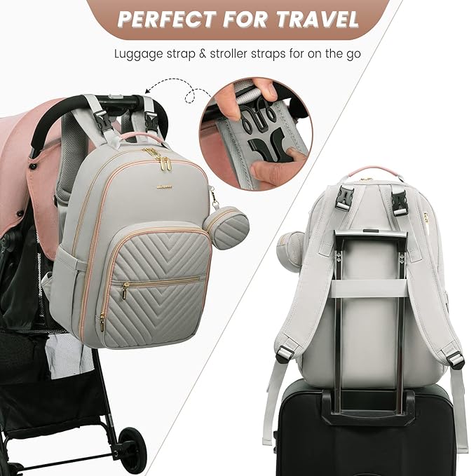 LOVEVOOK Diaper Bag Backpack, Quilted Baby Bag with Changing Pad & Pacifier Holder, Waterproof Travel Diaper Bags for Baby Boys Girls, Stylish and Large Capacity, Light Grey