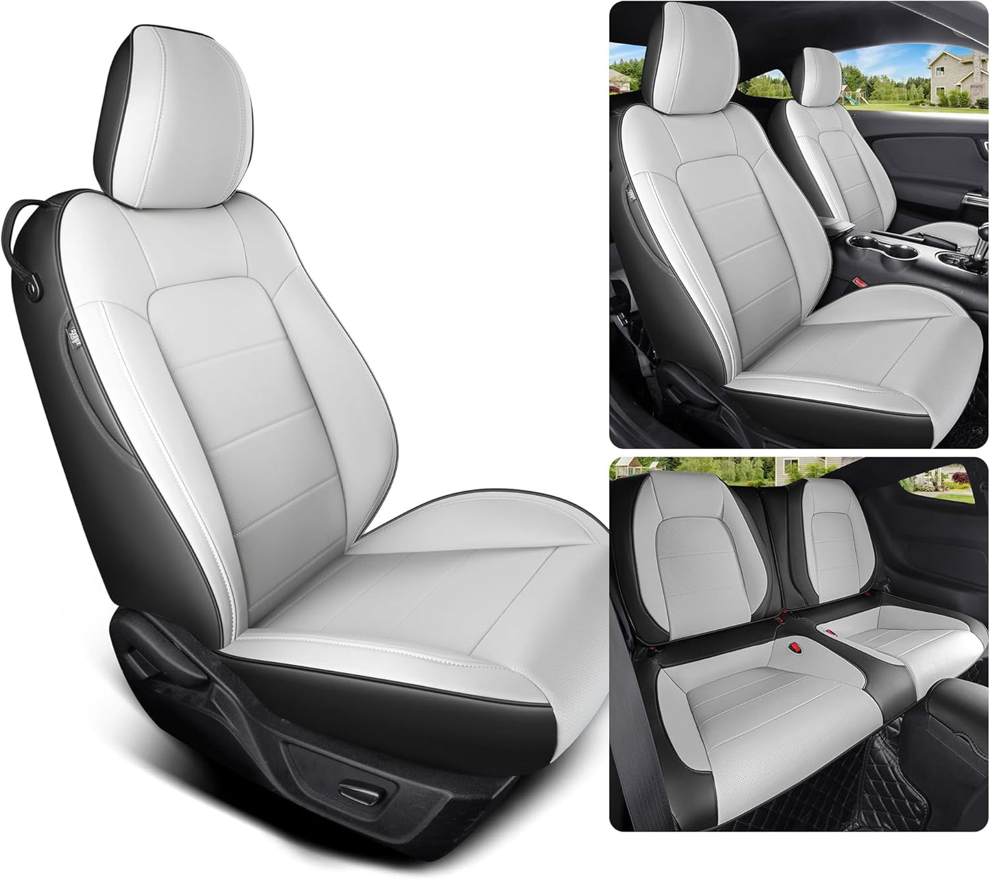 Custom Fit Ford Mustang Convertible Seat Cover 2015 2016 2017 2018 2019 2020 2021 2022 2023 2024 2025 2026, Faux Leather Car Seat Cover Full Set (Convertible-Red+Balck)