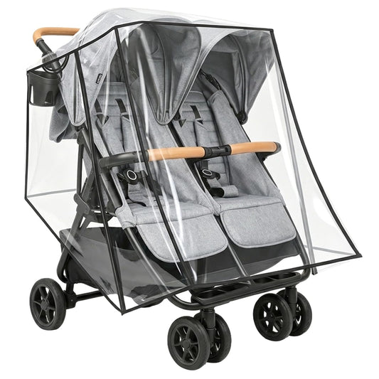 Rain Cover Compatible with Zoe Twin Double Stroller, Double Stroller Rain Cover Side by Side, Waterproof Windproof Shield, Breathable Clear Cover, Foldable Travel Stroller Accessories for Daily Walks