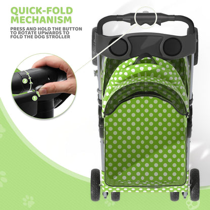 Magshion Compact Pet Stroller for Small-Medium Dogs/Cats up to 22lbs, 4-Wheel Lightweight Umbrella Shaped Portable Puppy Travel Jogger with Breathable Mesh, Cup Holder & Rear Storage, Black